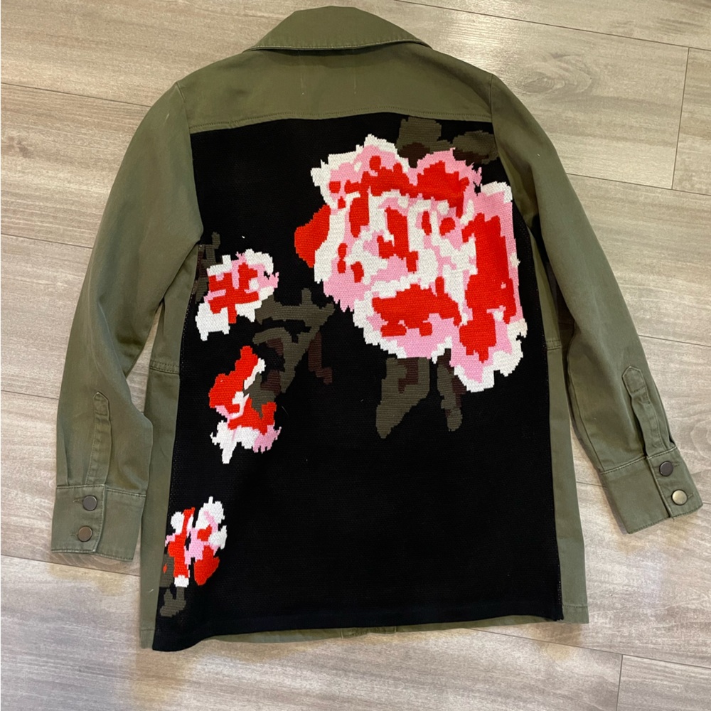 Anthropologie green shirt jacket knit back